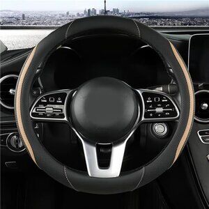 Car Steering Wheel Cover, Leather Steering Wheel Cover Beige Universal 14.5-15